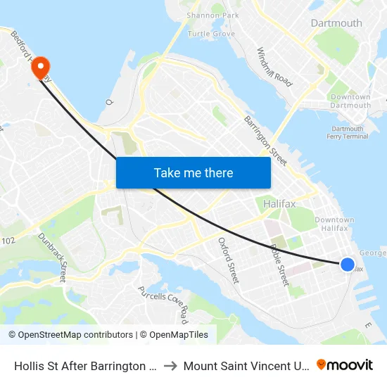 Hollis St After Barrington St (6938) to Mount Saint Vincent University map