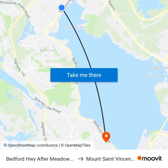 Bedford Hwy After Meadowbrook Dr (6257) to Mount Saint Vincent University map