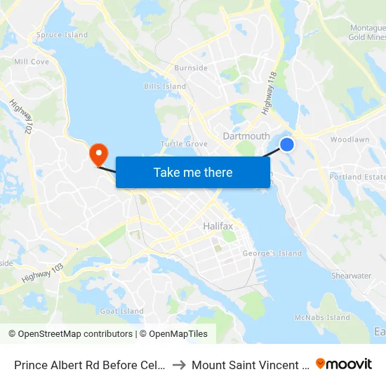 Prince Albert Rd Before Celtic Dr (8069) to Mount Saint Vincent University map