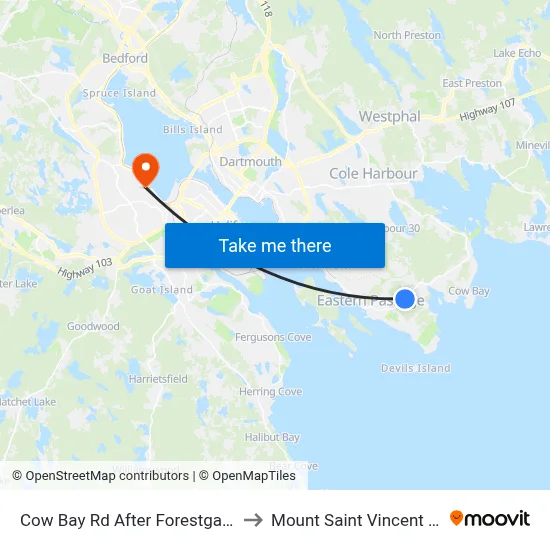 Cow Bay Rd After Forestgate Dr (8668) to Mount Saint Vincent University map