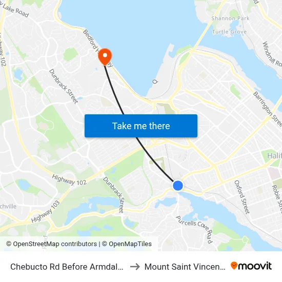 Chebucto Rd Before Armdale Rotary (6410) to Mount Saint Vincent University map