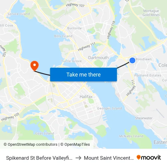 Spikenard St Before Valleyfield Rd (8319) to Mount Saint Vincent University map