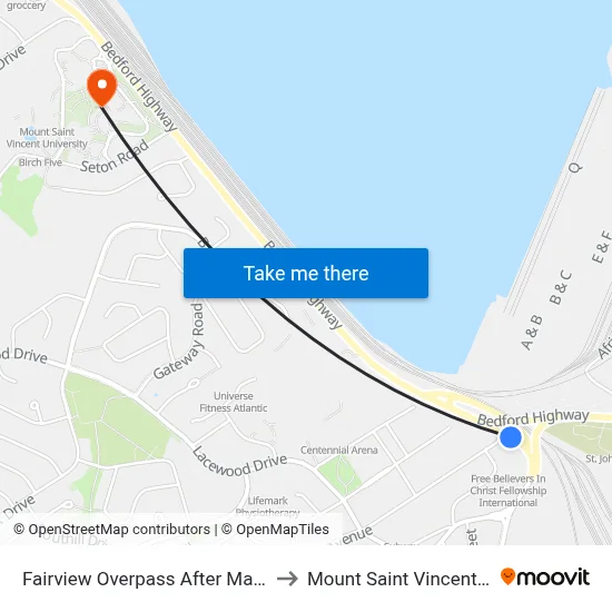 Fairview Overpass After Main Ave (6644) to Mount Saint Vincent University map