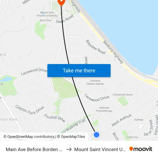 Main Ave Before Borden St (7168) to Mount Saint Vincent University map