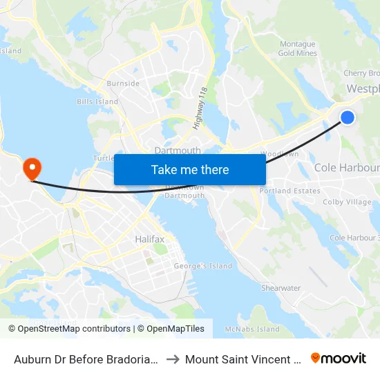Auburn Dr Before Bradorian Dr (6072) to Mount Saint Vincent University map