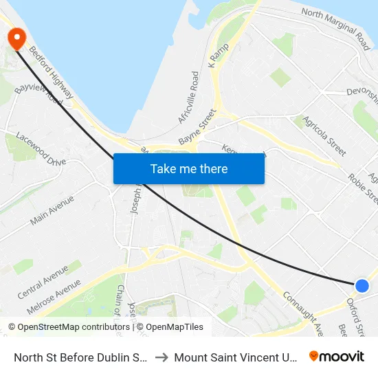 North St Before Dublin St (7345) to Mount Saint Vincent University map