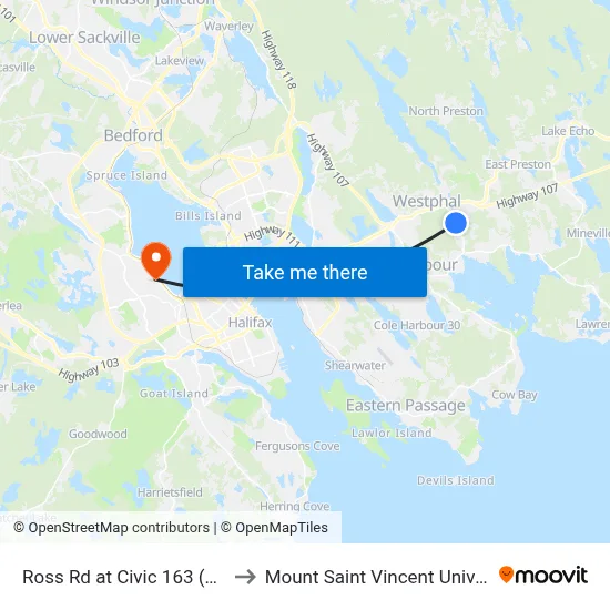 Ross Rd at Civic 163 (8934) to Mount Saint Vincent University map