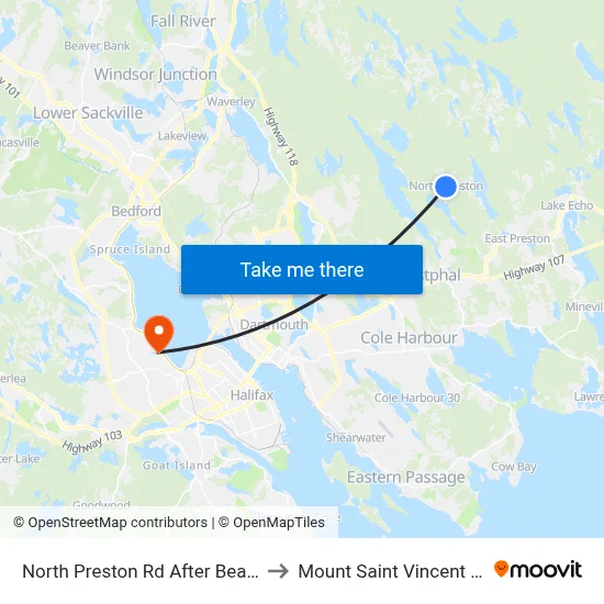 North Preston Rd After Beals Cr (7107) to Mount Saint Vincent University map