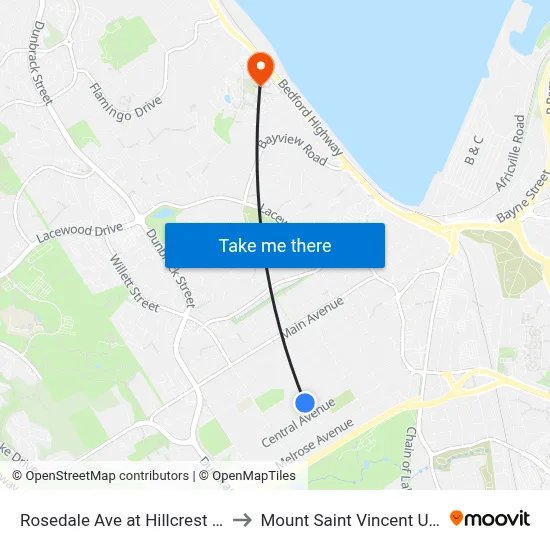 Rosedale Ave at Hillcrest St (8250) to Mount Saint Vincent University map