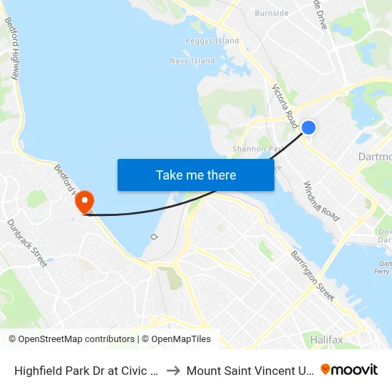 Highfield Park Dr at Civic 90 (6917) to Mount Saint Vincent University map