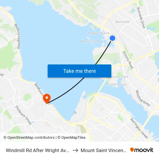 Windmill Rd After Wright Ave Bay 1 (8515) to Mount Saint Vincent University map