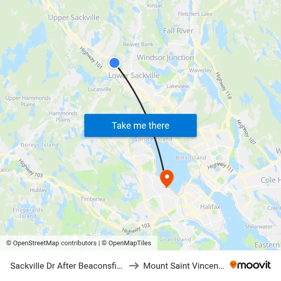 Sackville Dr After Beaconsfield Way (7292) to Mount Saint Vincent University map