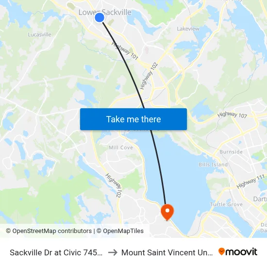 Sackville Dr at Civic 745 (7294) to Mount Saint Vincent University map