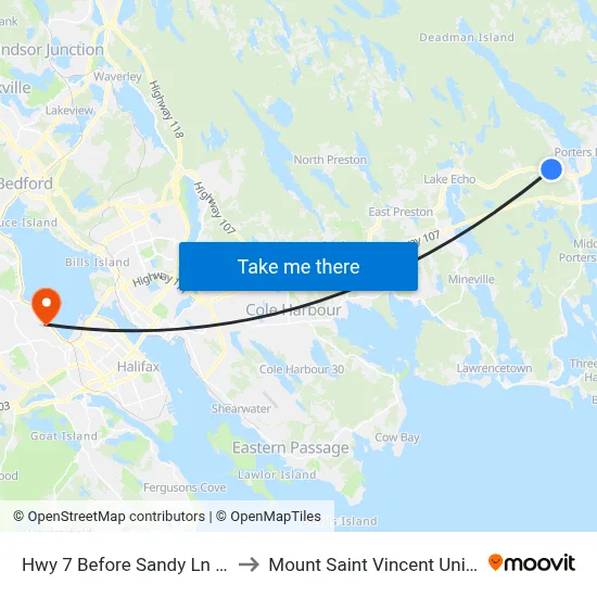 Hwy 7 Before Sandy Ln (8916) to Mount Saint Vincent University map