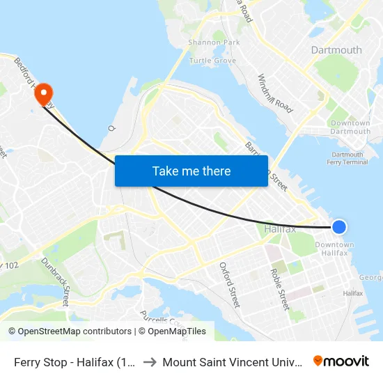Ferry Stop - Halifax (1073) to Mount Saint Vincent University map