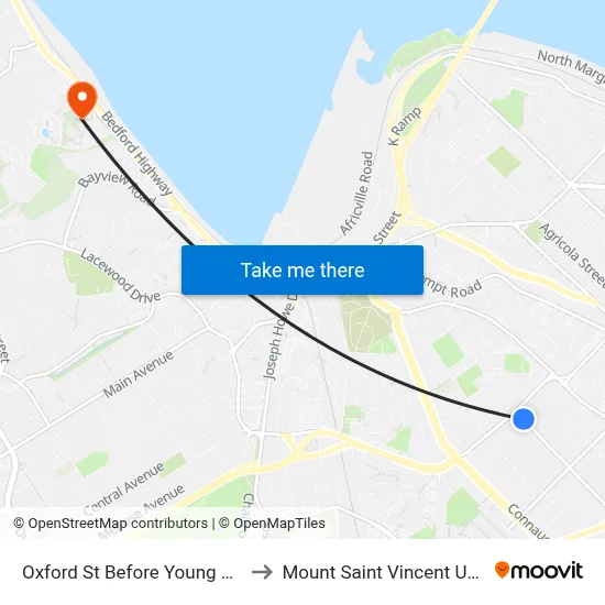 Oxford St Before Young St (7423) to Mount Saint Vincent University map