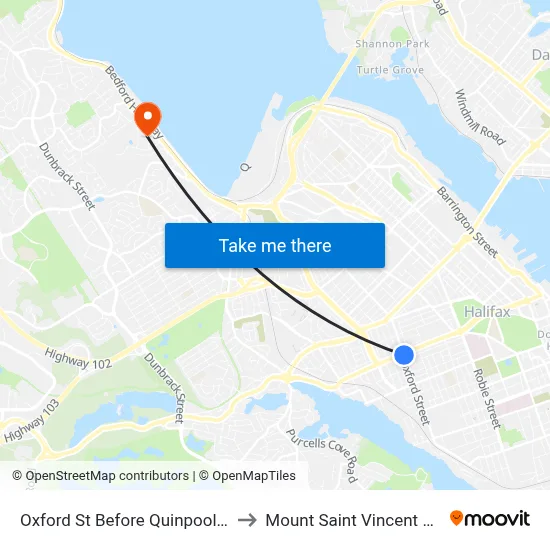 Oxford St Before Quinpool Rd (7421) to Mount Saint Vincent University map