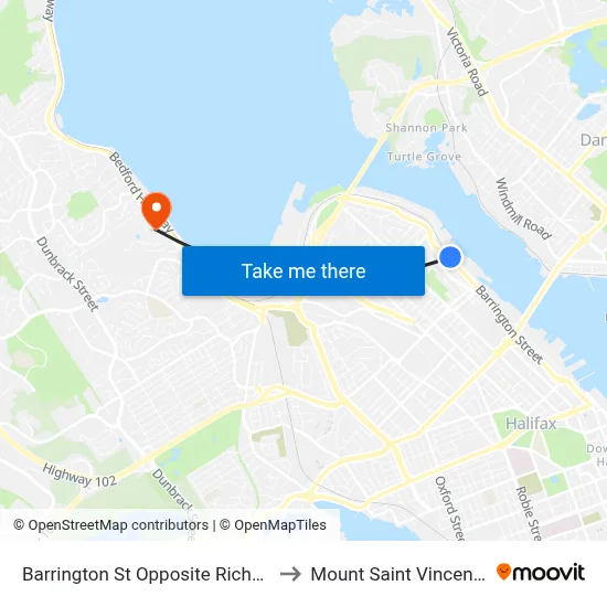 Barrington St Opposite Richmond St (6119) to Mount Saint Vincent University map