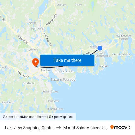 Lakeview Shopping Centre (8909) to Mount Saint Vincent University map