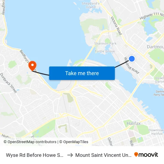 Wyse Rd Before Howe St (8622) to Mount Saint Vincent University map
