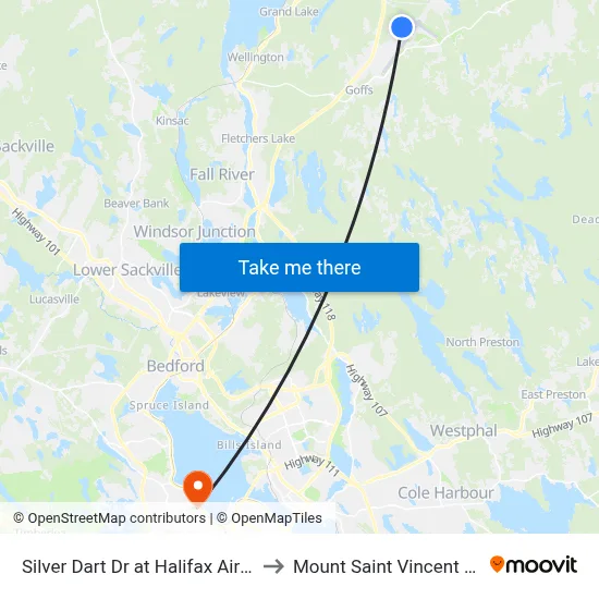 Silver Dart Dr at Halifax Airport (8695) to Mount Saint Vincent University map