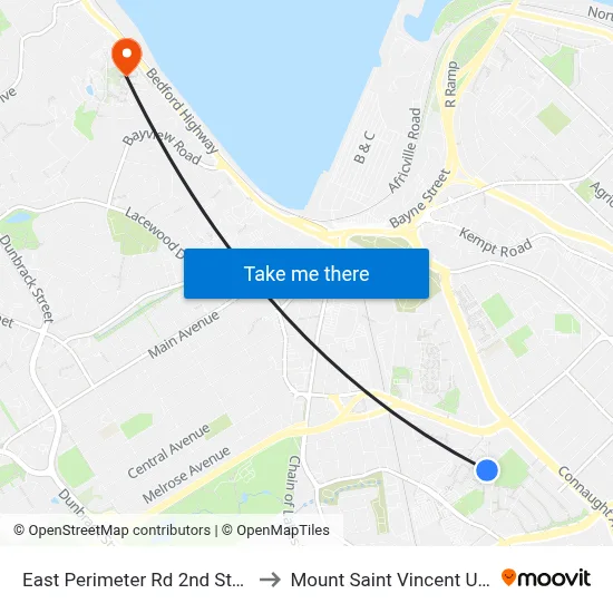 East Perimeter Rd 2nd Stop (6618) to Mount Saint Vincent University map