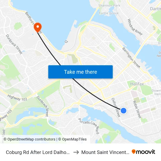 Coburg Rd After Lord Dalhousie Dr (6447) to Mount Saint Vincent University map