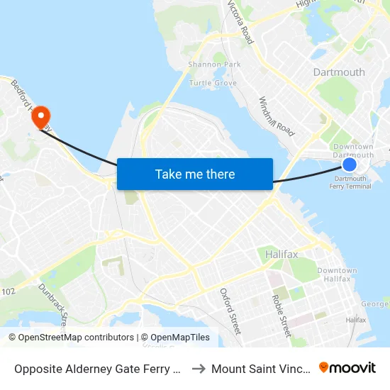 Opposite Alderney Gate Ferry Terminal Bay 1 (6030) to Mount Saint Vincent University map