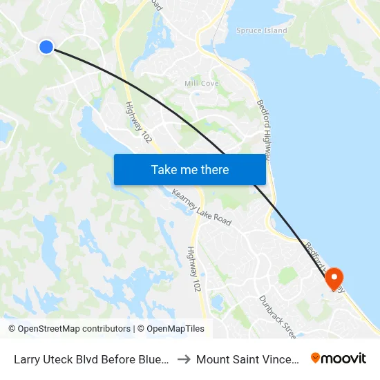 Larry Uteck Blvd Before Bluewater Rd (7014) to Mount Saint Vincent University map