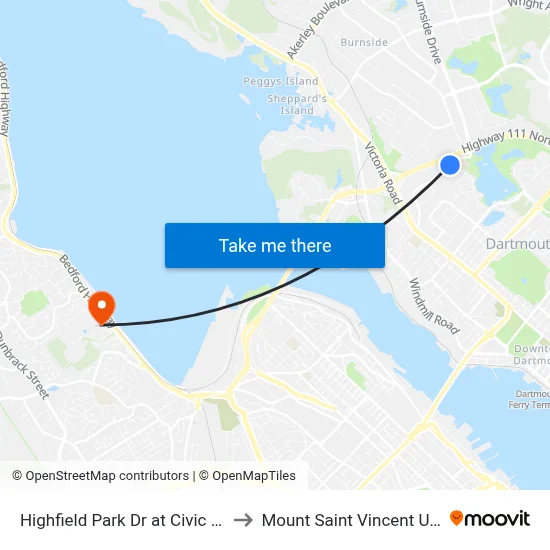 Highfield Park Dr at Civic 15 (6928) to Mount Saint Vincent University map