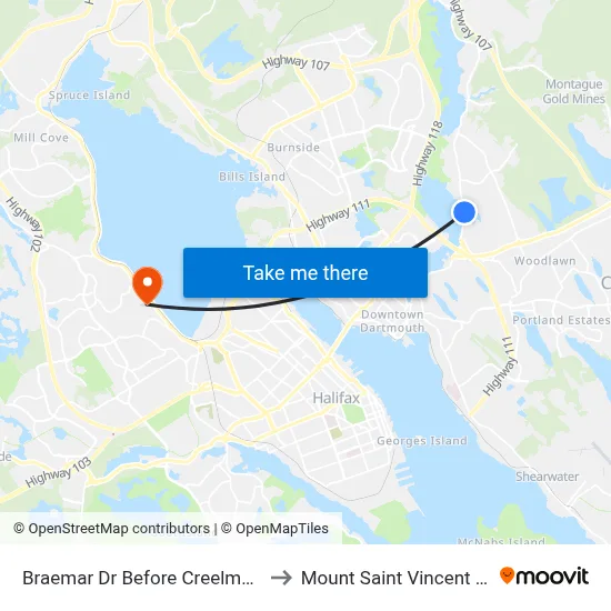 Braemar Dr Before Creelman Dr (6312) to Mount Saint Vincent University map