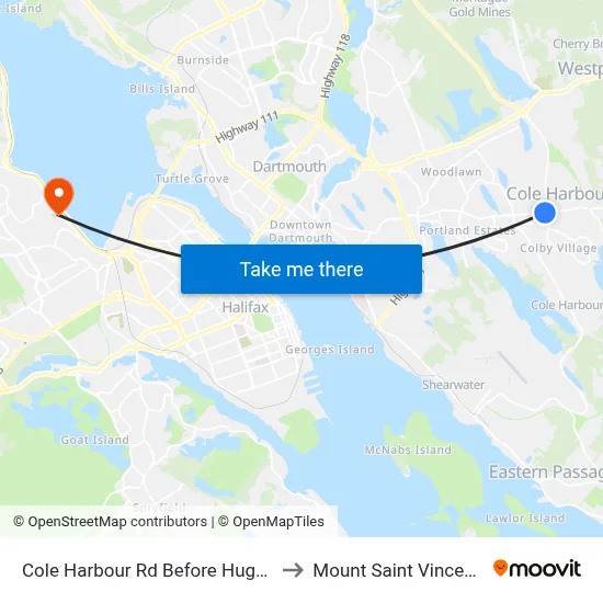 Cole Harbour Rd Before Hugh Allen Dr (6480) to Mount Saint Vincent University map