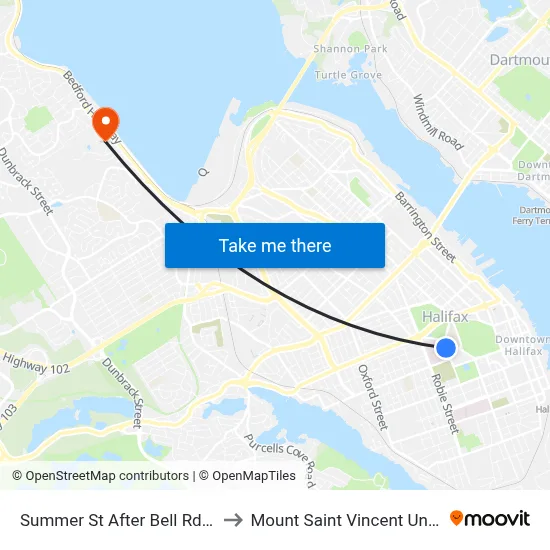 Summer St After Bell Rd (8363) to Mount Saint Vincent University map