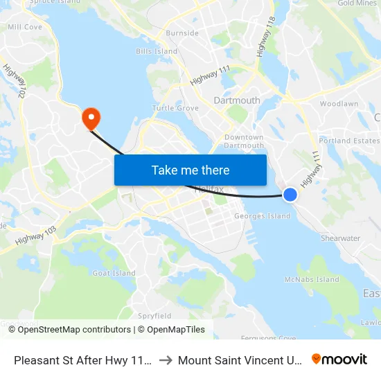 Pleasant St After Hwy 111 (7472) to Mount Saint Vincent University map