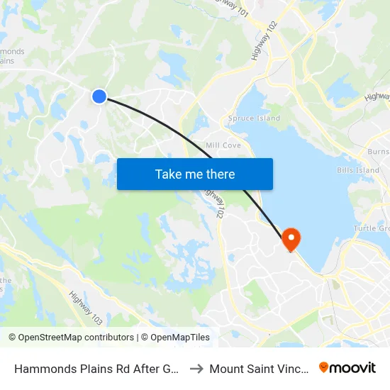 Hammonds Plains Rd After Gatehouse Run (6830) to Mount Saint Vincent University map