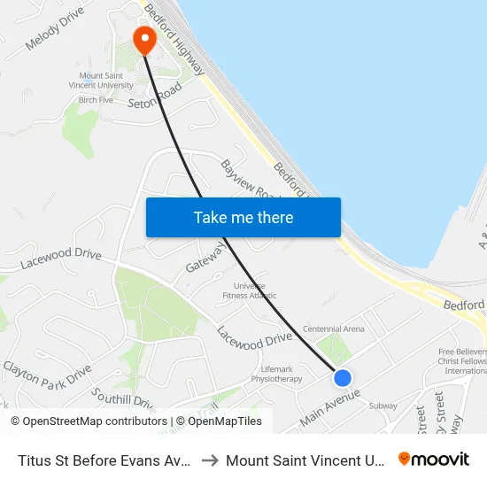 Titus St Before Evans Ave (8396) to Mount Saint Vincent University map
