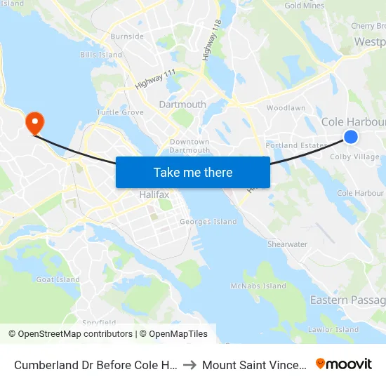 Cumberland Dr Before Cole Harbour Rd (6542) to Mount Saint Vincent University map