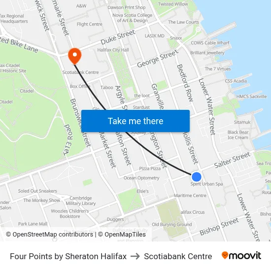 Four Points by Sheraton Halifax to Scotiabank Centre map