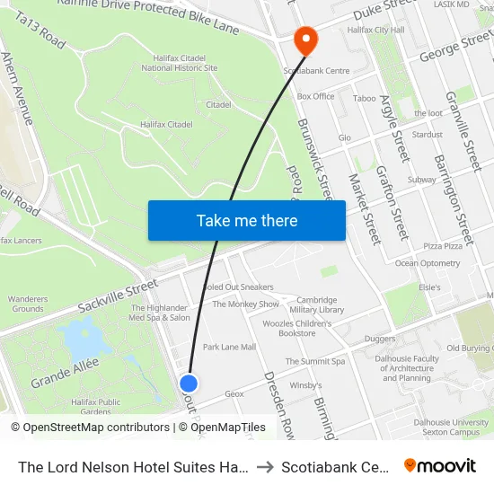 The Lord Nelson Hotel Suites Halifax to Scotiabank Centre map