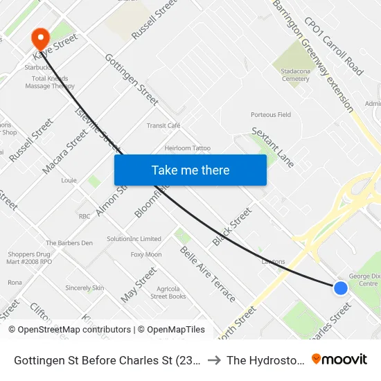 Gottingen St Before Charles St (2327) to The Hydrostone map
