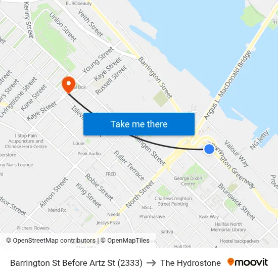 Barrington St Before Artz St (2333) to The Hydrostone map