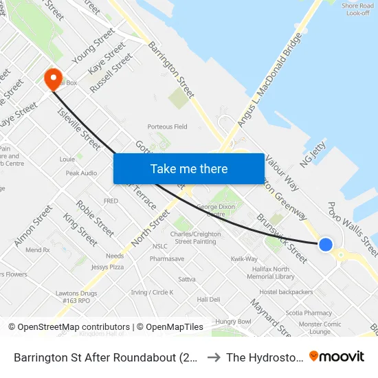 Barrington St After Roundabout (2344) to The Hydrostone map