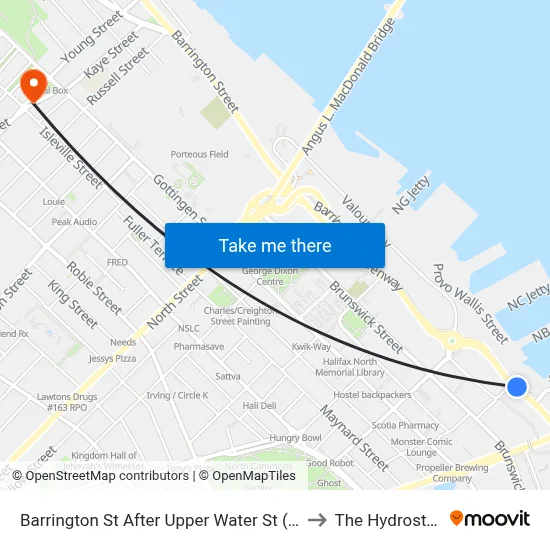Barrington St After Upper Water St (2347) to The Hydrostone map