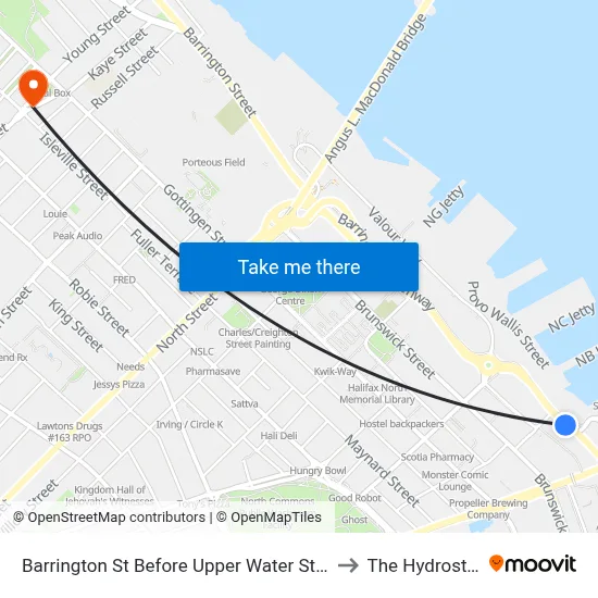 Barrington St Before Upper Water St (2346) to The Hydrostone map
