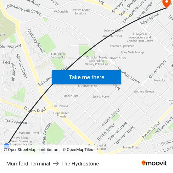 Mumford Terminal to The Hydrostone map