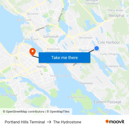 Portland Hills Terminal to The Hydrostone map
