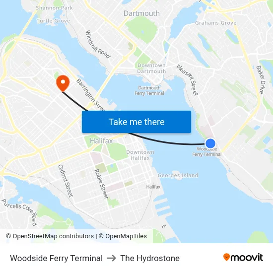 Woodside Ferry Terminal to The Hydrostone map