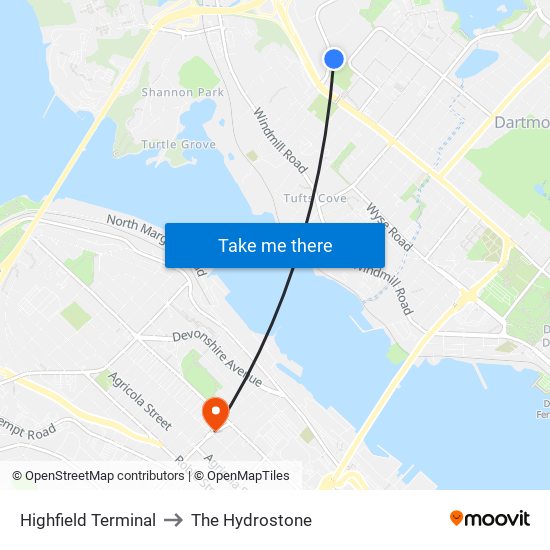 Highfield Terminal to The Hydrostone map