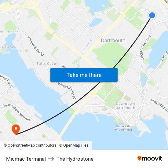 Micmac Terminal to The Hydrostone map