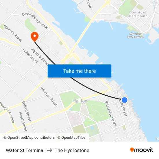 Water St Terminal to The Hydrostone map